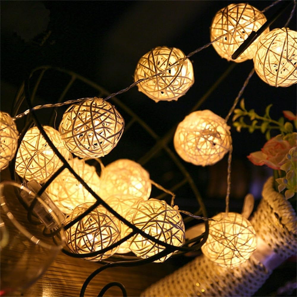 40 LED Rattan Ball String Lights, 20Ft Battery Powered Fairy String Lights Decorative for Home Garden Bedroom Party Wedding Christmas