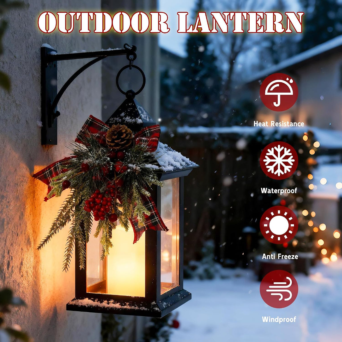 Christmas Decorative Candle Lanterns, 1 Packs 14" Xmas Porch Decor