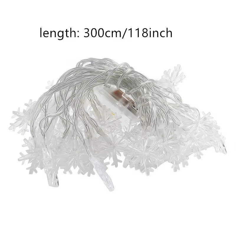 3M LED Snowflake Curtain Lights, Romantic Christmas Curtain String Lights, Fairy String Lights for Home Bedroom Indoor Decor