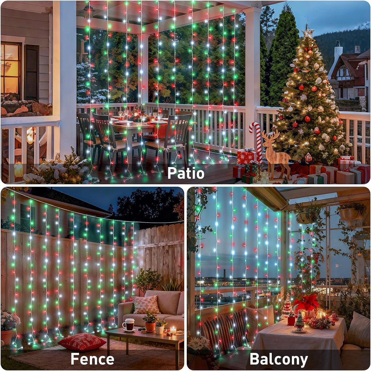 300LED Red White and Green Christmas Curtain Lights with Remote