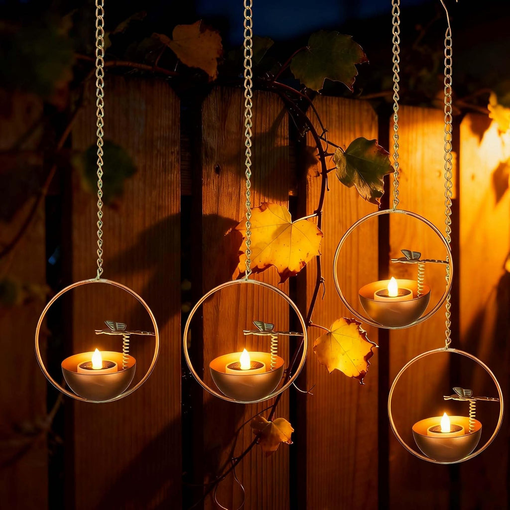 Dragonfly Solar Hanging Chandelier Lanterns, Flickering Flame