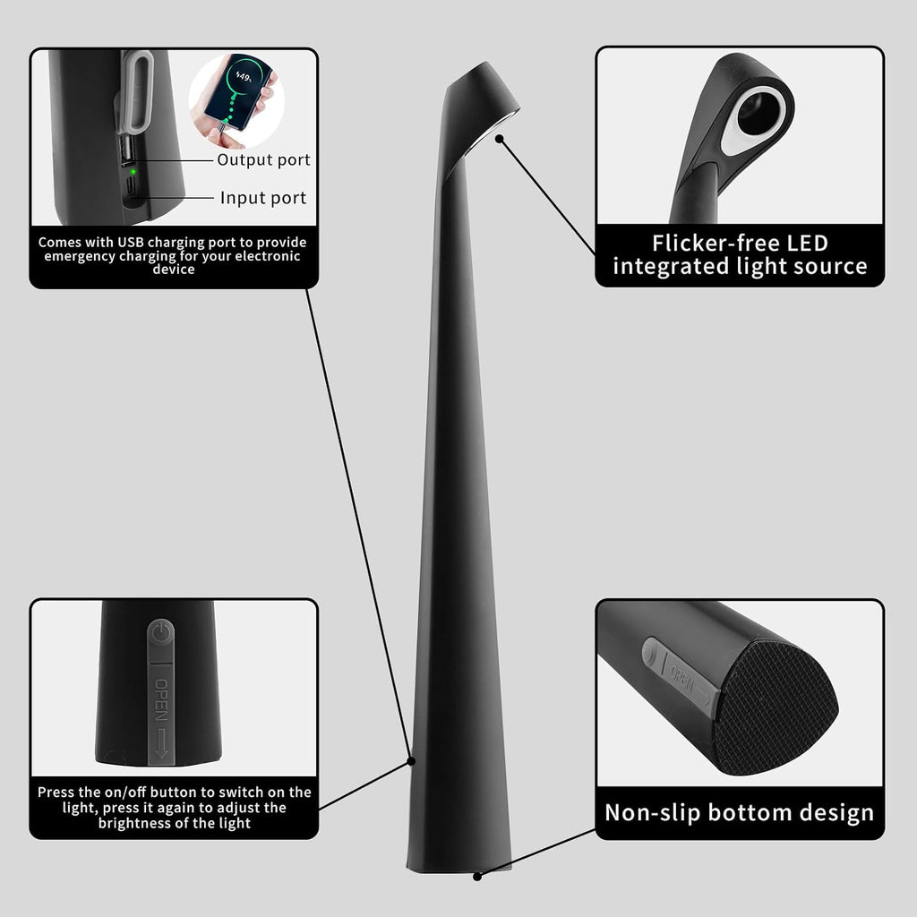 Cordless Rechargeable Reading Metal Table Lamp, 3-Level Brightness