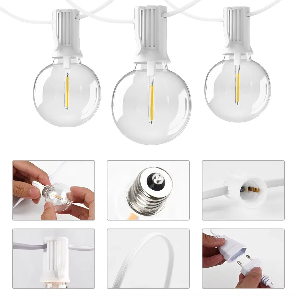30M 15M Fairy String Light G40 LED Ball Festoon Lights Connectable Wedding Light String Decoration for Backyard Garden Party