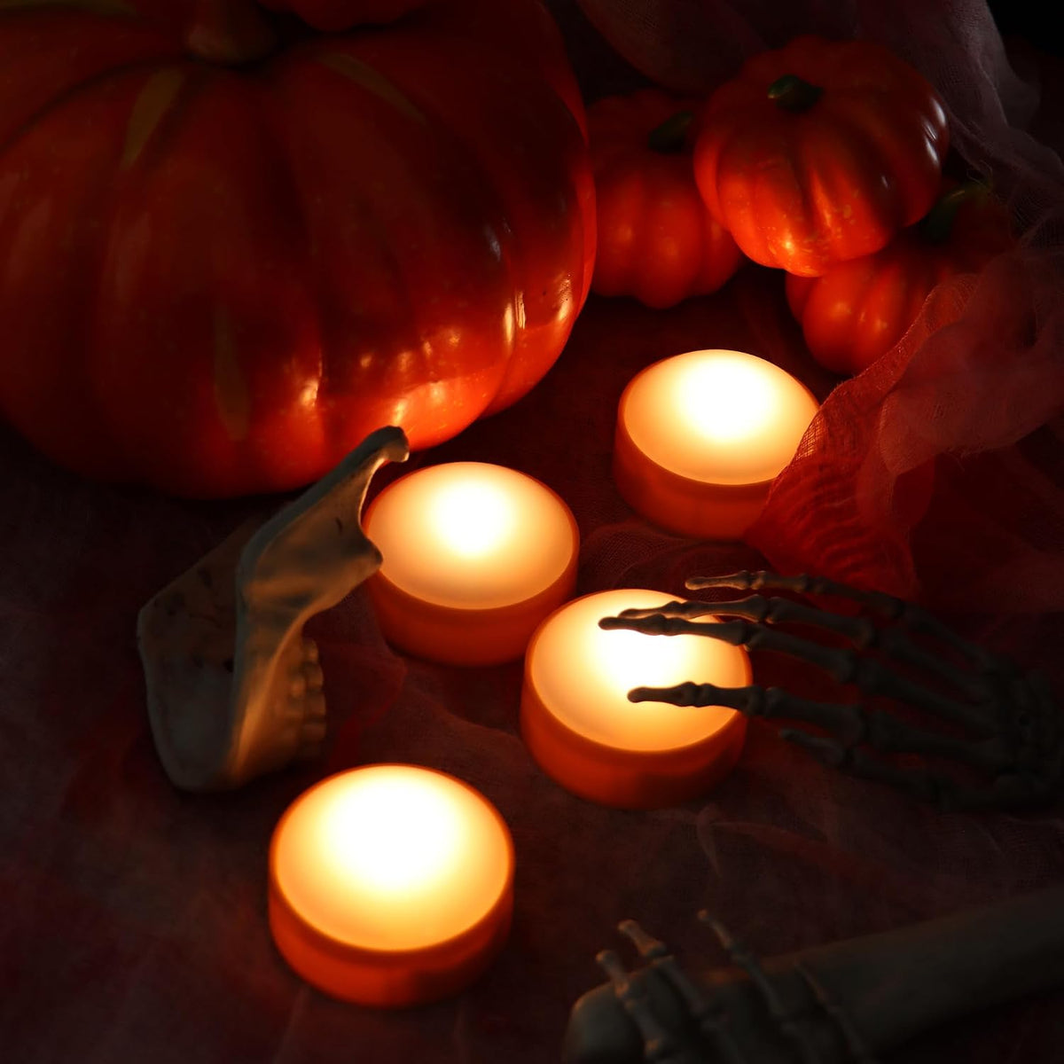 LED Pumpkin Lights with Remote and Timer, Orange Color, 4 Pack