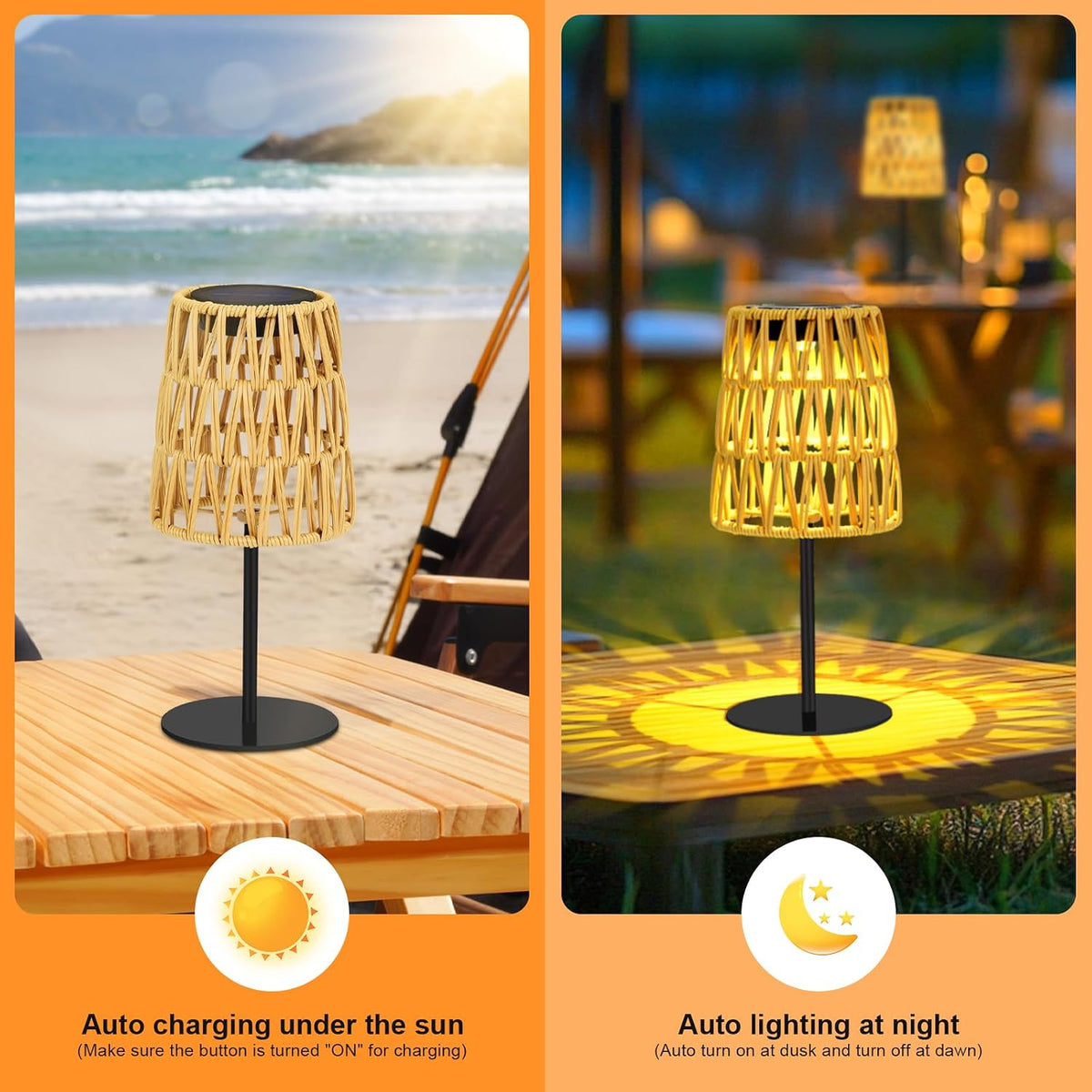4Pcs Solar Table Lamp Outdoor Waterproof: Rechargeable LED Solar Lantern for Garden Yard, Solar Lights outside Cordless Table Rattan Lamp, Small Deck Lamp for Balcony Patio, Garden Gifts for Women