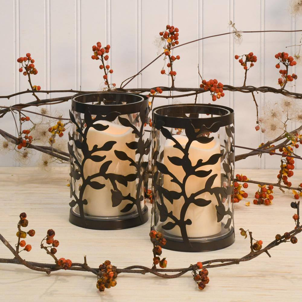 6.5 In. Vine Metal and Glass Candle Holder with LED Candle (Set of 2)