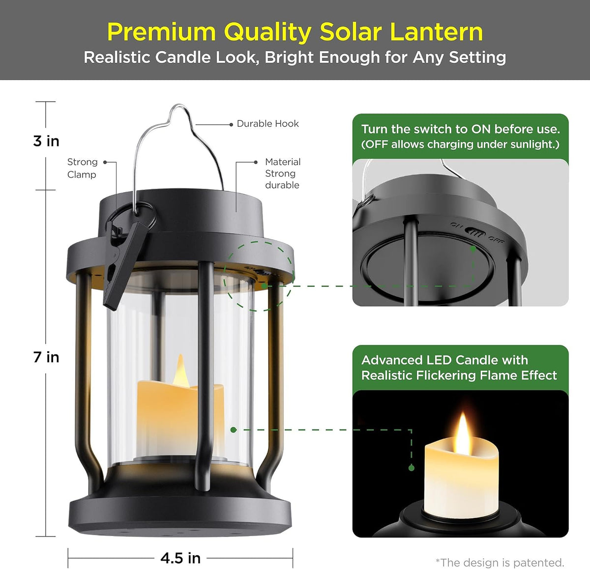 Solar Lantern Outdoor & Indoor Use – Hanging Solar Lights with Realistic Flickering Flameless Candle, Weatherproof for Gardens, Patios, Trees, and Lawns (Black, 1 Pack)
