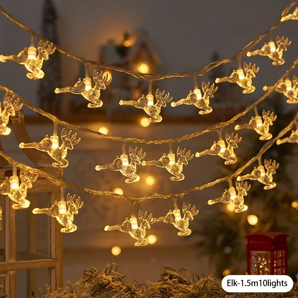 1.5/3M Christmas Tree Snowflake Elk LED String Lights Christmas Decoration Light Garland Home Xmas Tree Decor Fairy Light String