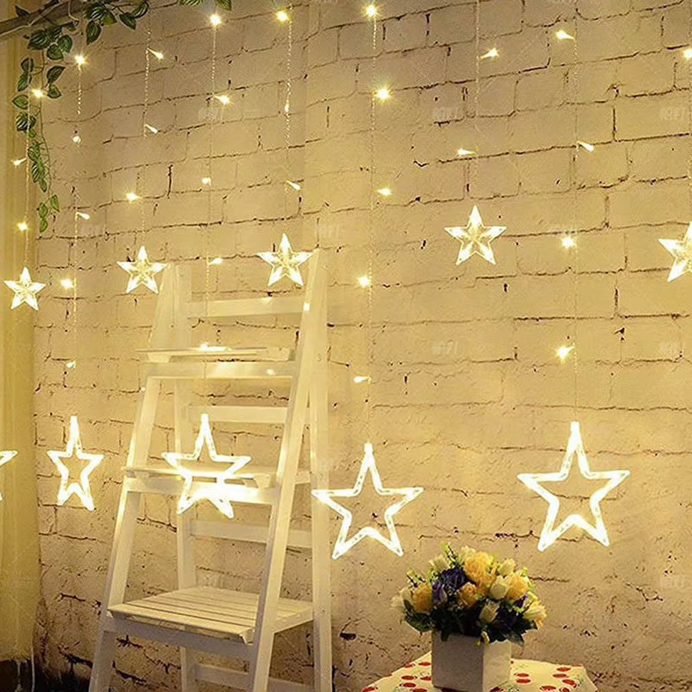 LED String Lights Pentagram Star Curtain Lights Fairy Wedding Birthday Christmas Lighting Lamp Indoor Home Decoration String
