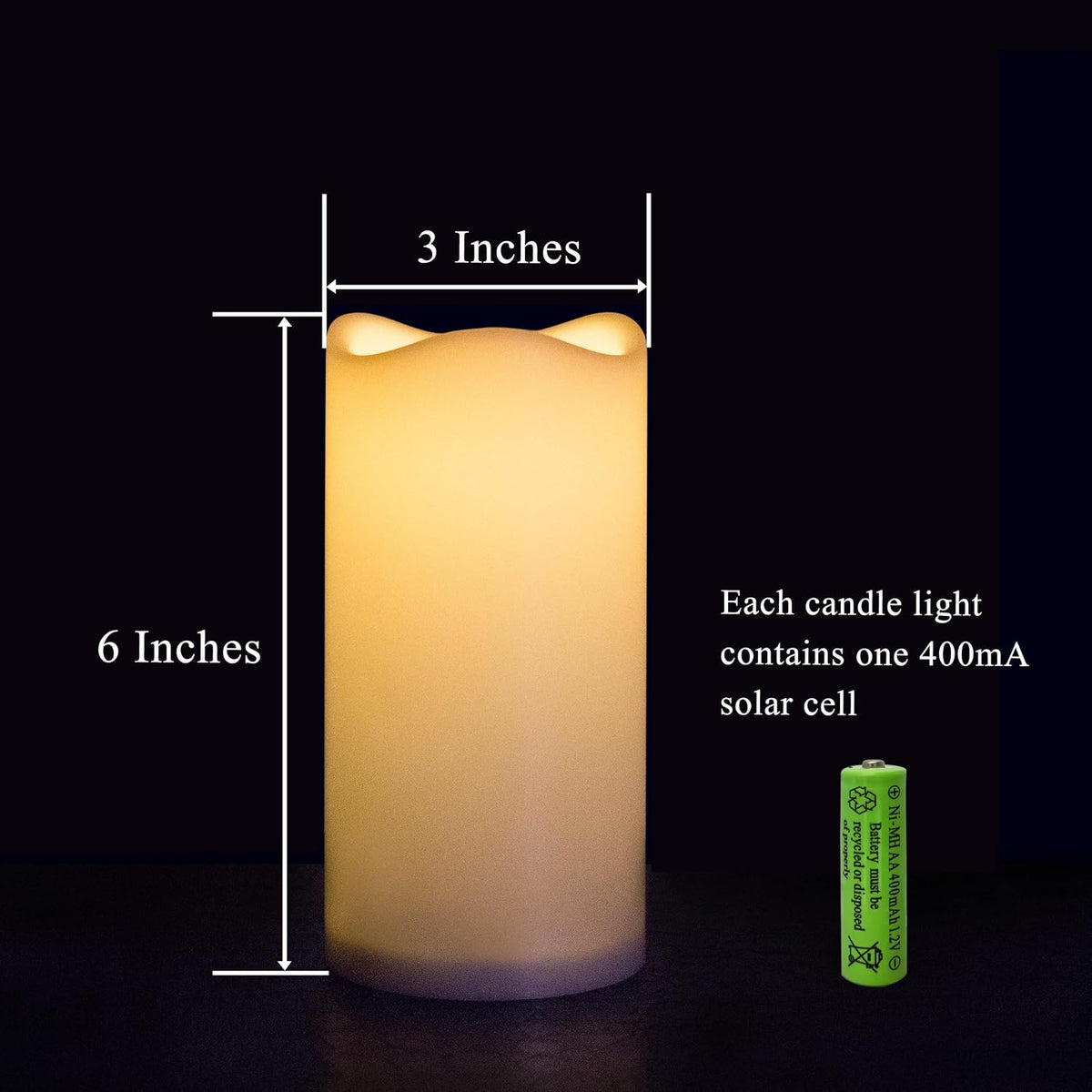 Solar Candles Outdoor Waterproof, 3" X 6" Ivory White Flameless Candles, Dusk to Dawn Light Sensor, LED Rechargeable Pillar Solar Candles for Outdoor Lanterns, Patio Decor, Set of 2