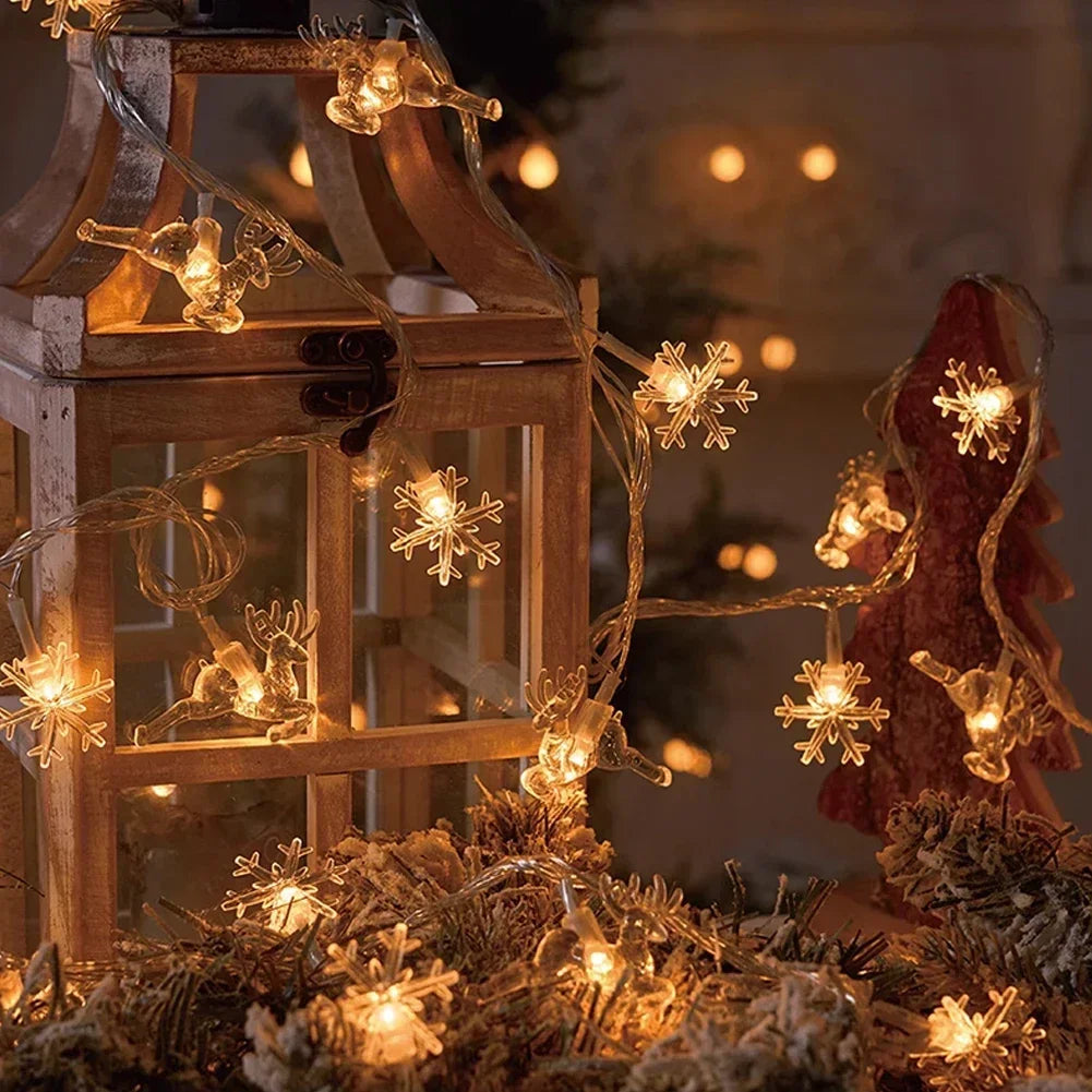 1.5/3M Christmas Tree Snowflake Elk LED String Lights Christmas Decoration Light Garland Home Xmas Tree Decor Fairy Light String