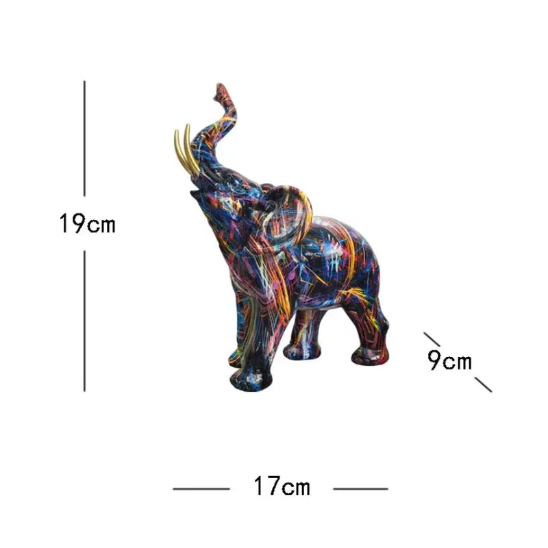 Nordic Painting Graffiti Elephant Sculpture Figurine Art Elephant Statue Creative Resin Crafts Home Decoration