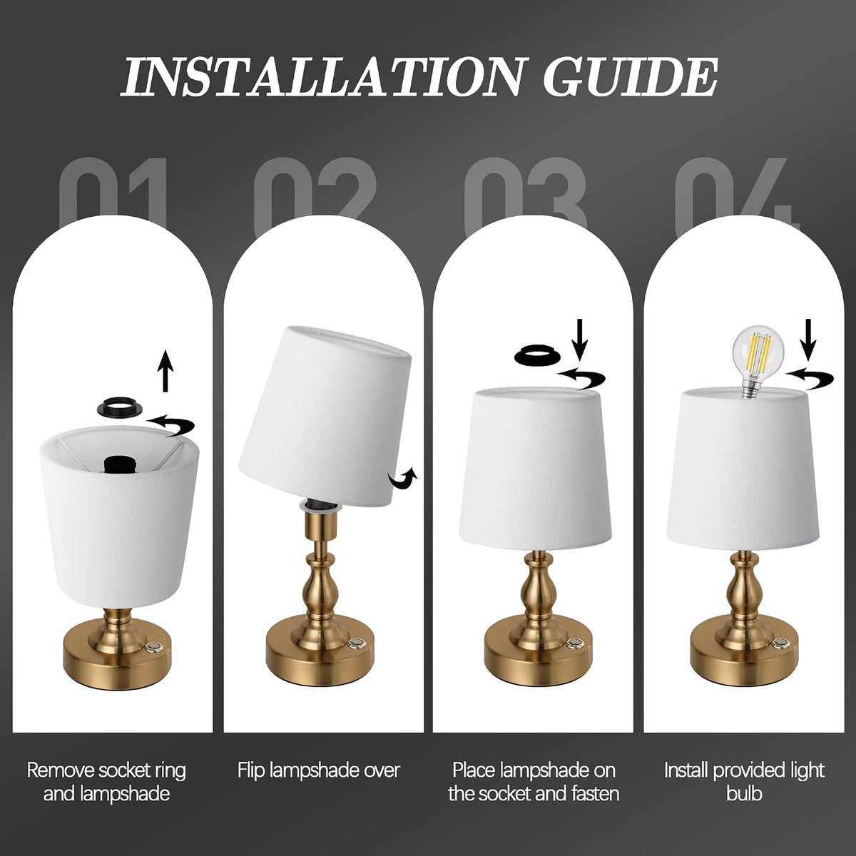 Mini Cordless LED Table Lamp, 5200Mah Rechargeable Battery Operated Lamp, 3-Level Brightness, Touch Dimmable Desk Lamp, Bedside Night Light for Patio Camping Restaurant Home, Antique Brass