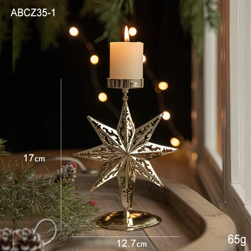 Christmas Golden Wrought Iron Candlestick Star Elk Christmas Tree Candle Holder Merry Christmas New Year Table Decoration
