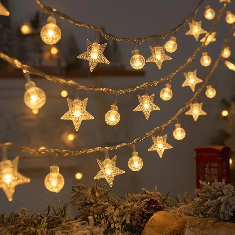 3M Christmas Lights Snowflake String Lights Fairy Lights Waterproof Star Ball LED Lamp for Home Christmas Tree Garden Decoration