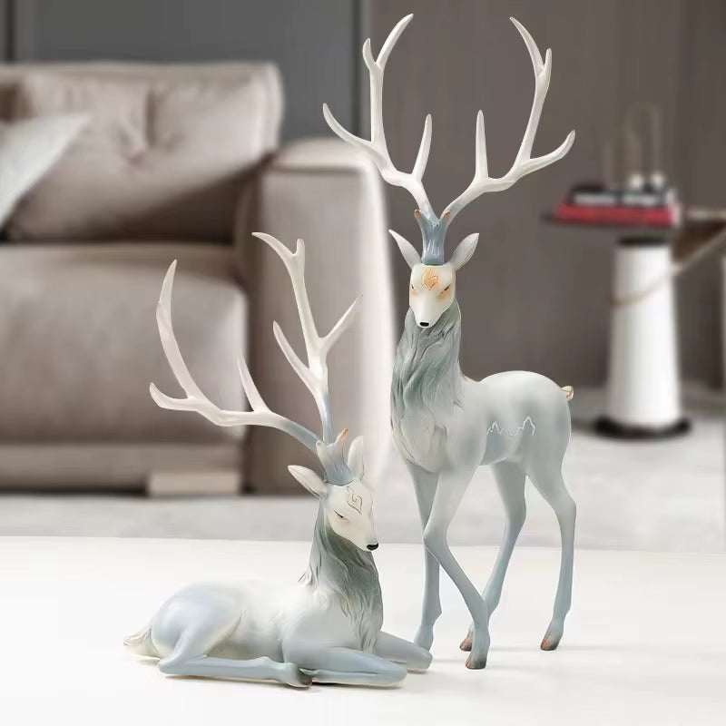 High End Deer Statue Reindeer Figurines Resin Sculpture for Living Room Luxury Home Decoration Nordic Tabletop Ornaments New