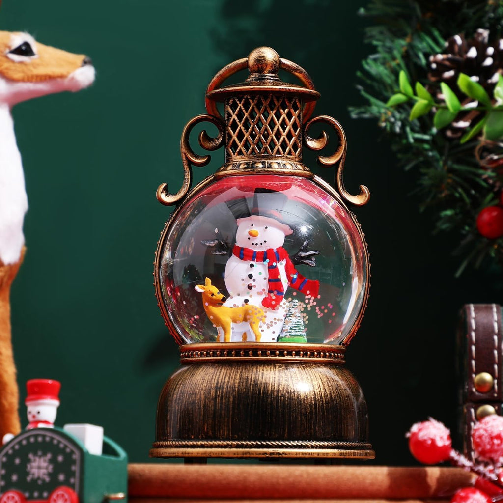 Christmas Snow Globe LED Candles Battery Operated Lighted Flameless Lantern Swirling Water Glittering Spinning Candle Home Decor for Thanksgiving Christmas Decoration, Snowman
