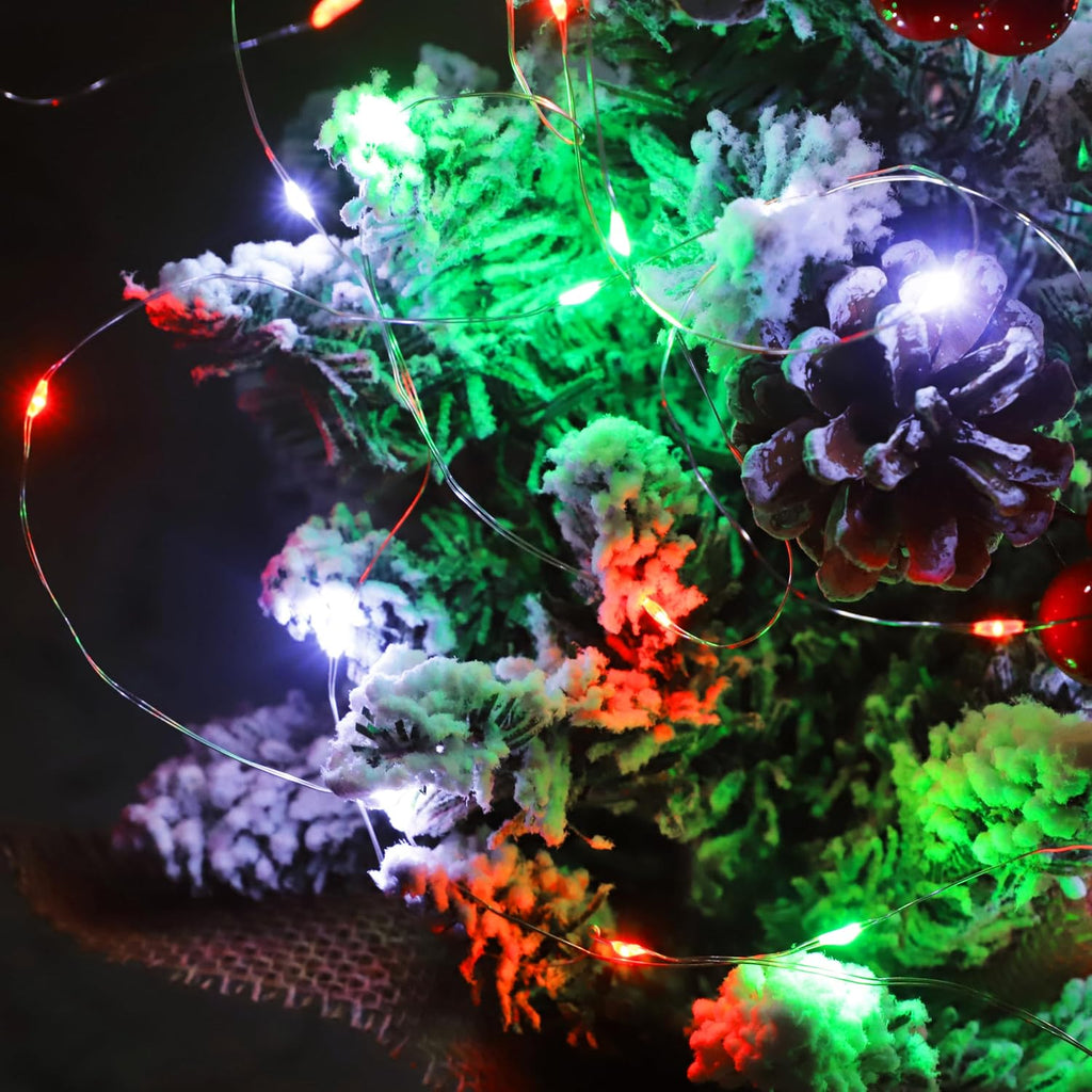Christmas Lights Red White Green, 2 Pack Total 200LED Copper String Lights Battery Operated Remote Control Fairy Lights for Xmas Tree, Party, Home, Indoor Outdoor Decor