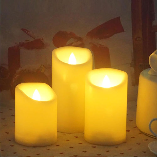 Outdoor Battery Operated Flameless LED Pillar Candles W/Auto Timer 4 Pack