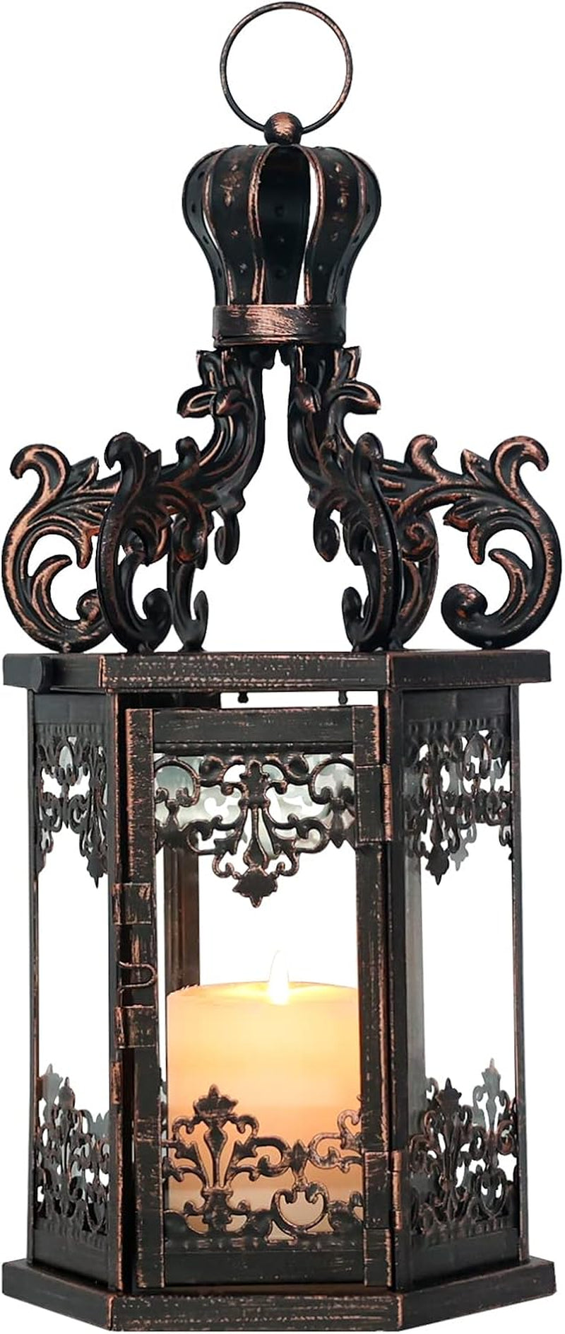 Large Lanterns Decorative Outdoor, 17.7" Black Lanterns Decor Indoor with Tempered Clear Glass, Vintage Metal Hanging Candle Holder for Patio, Front Porch, Table, Wedding, Shelf