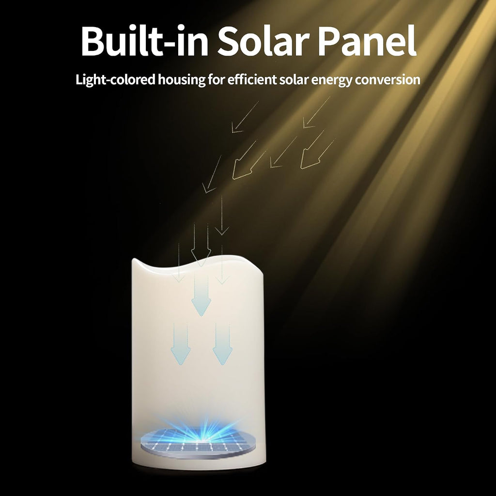 Solar Candles Outdoor Waterproof, 3" X 6" Ivory White Flameless Candles, Dusk to Dawn Light Sensor, LED Rechargeable Pillar Solar Candles for Outdoor Lanterns, Patio Decor, Set of 2