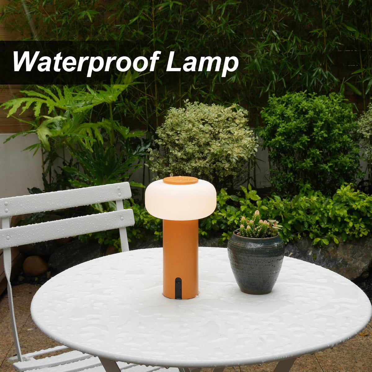 Waterproof Shower Lamp, Rechargeable Outdoor Table Lamp (Orange)