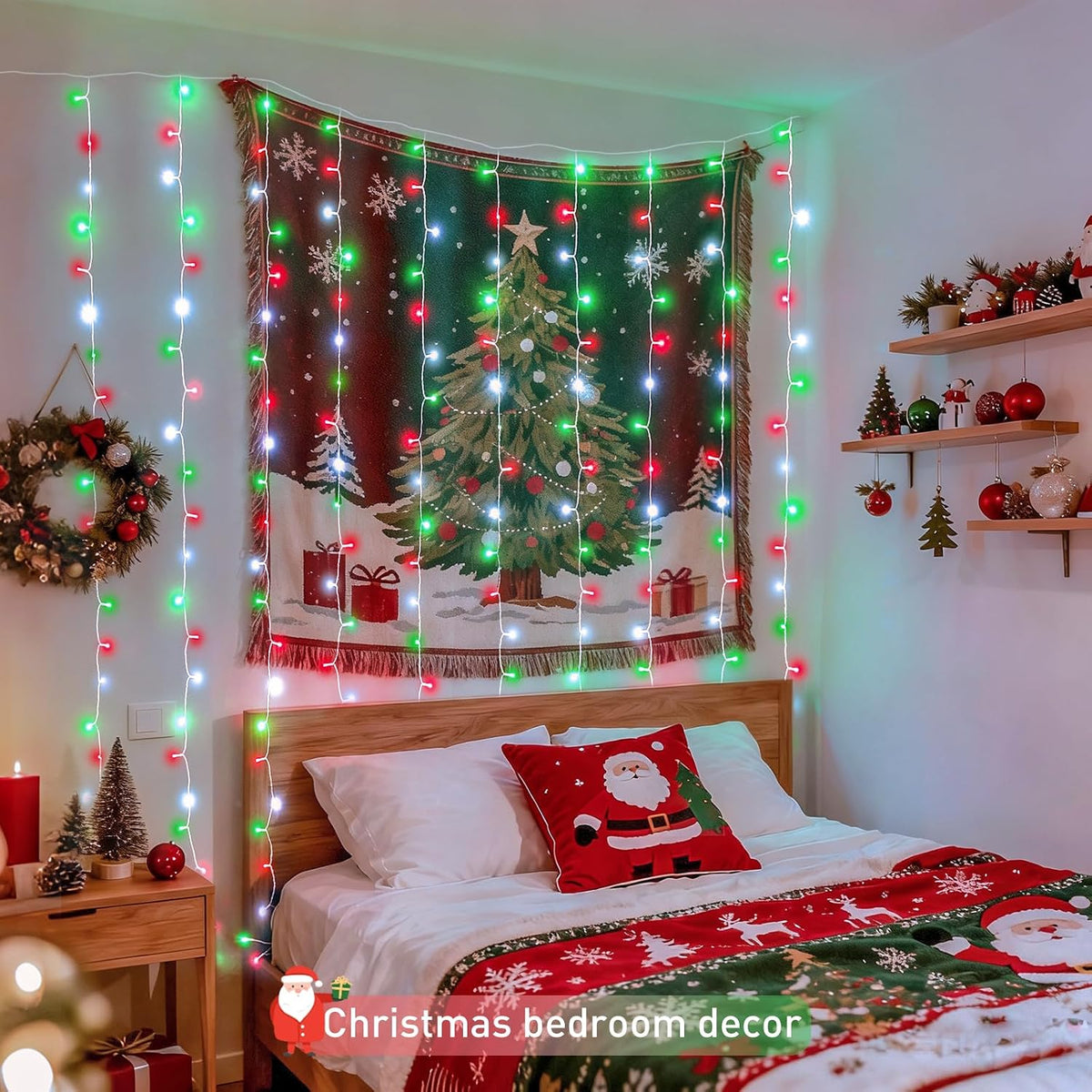 300LED Red White and Green Christmas Curtain Lights with Remote