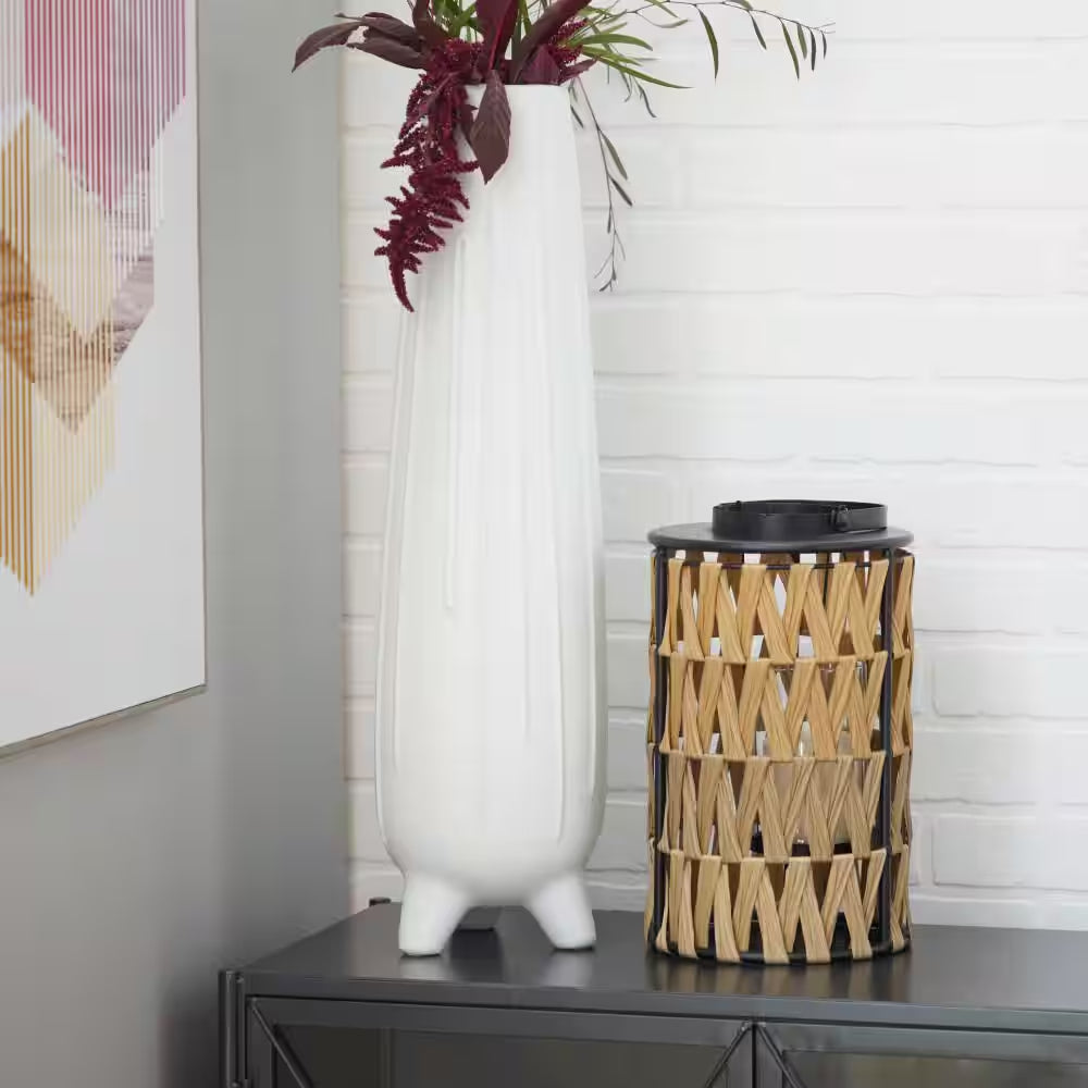 17 In. H Brown Plastic Rattan Decorative Candle Lantern