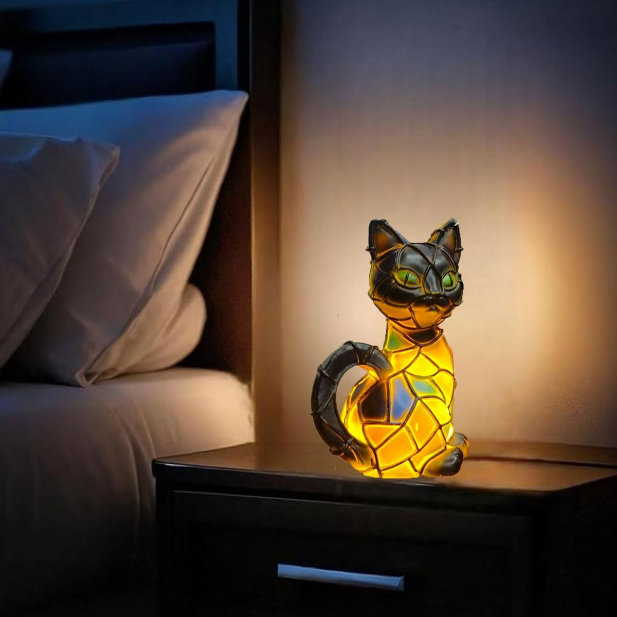 Cat Lamp,Retro Cats Stained Resin Cat Tabletop Night Light,Stained Animal Lam...