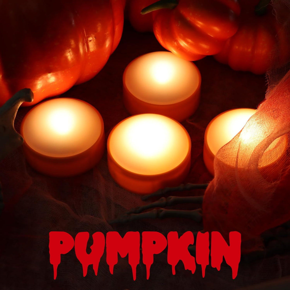 LED Pumpkin Lights with Remote and Timer, Orange Color, 4 Pack