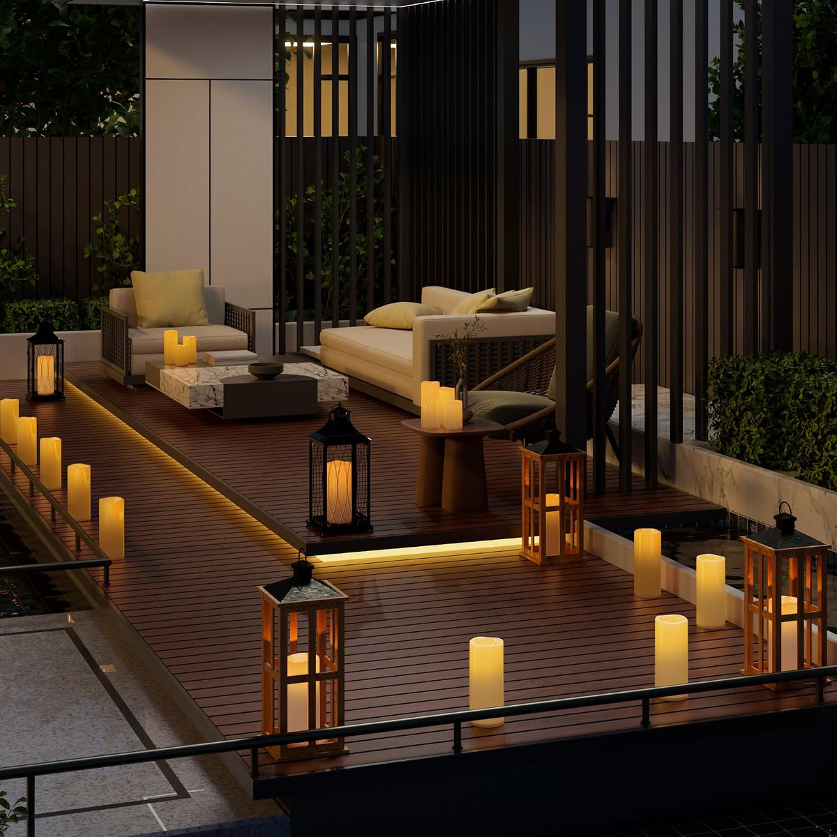 6" 8" 10" X 4" Ivory Large Waterproof Outdoor Flameless Candles Battery Operated LED Flickering Pillar Candles with Remote and Timer for Indoor Outdoor Lanterns, Long Lasting, Set of 3