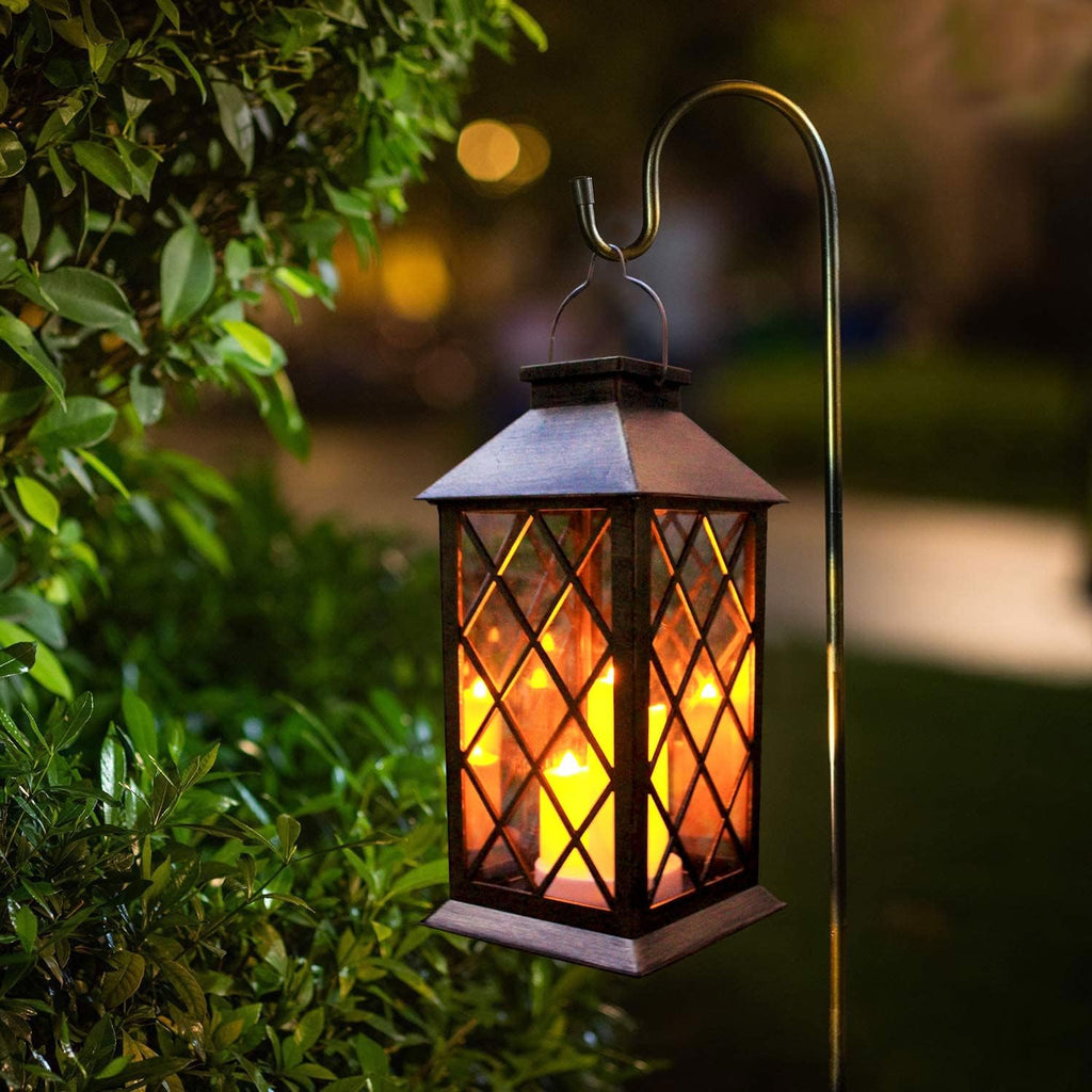 Solar Outdoor Lantern 3 LED Flickering Flameless Candle Decorative Lights