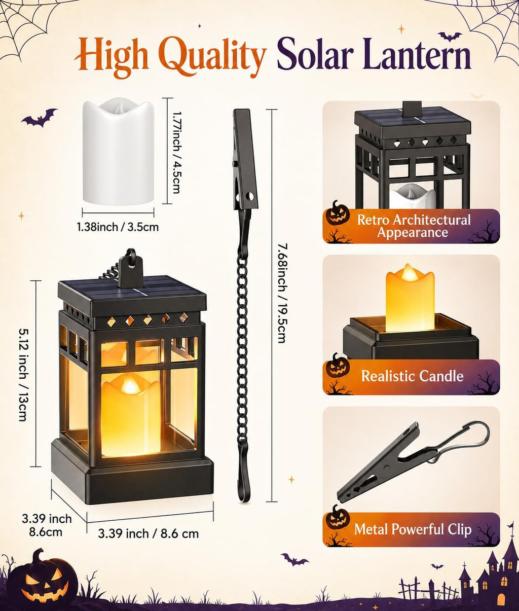 Halloween Decorations Solar Lanterns, 2 Modes with Flickering Candle