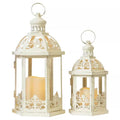 15.5 In. and 11.2 In. H Beige Metal Lanterns Candle Holder Decorative Outdoor and Indoor Lantern Decor with Glass