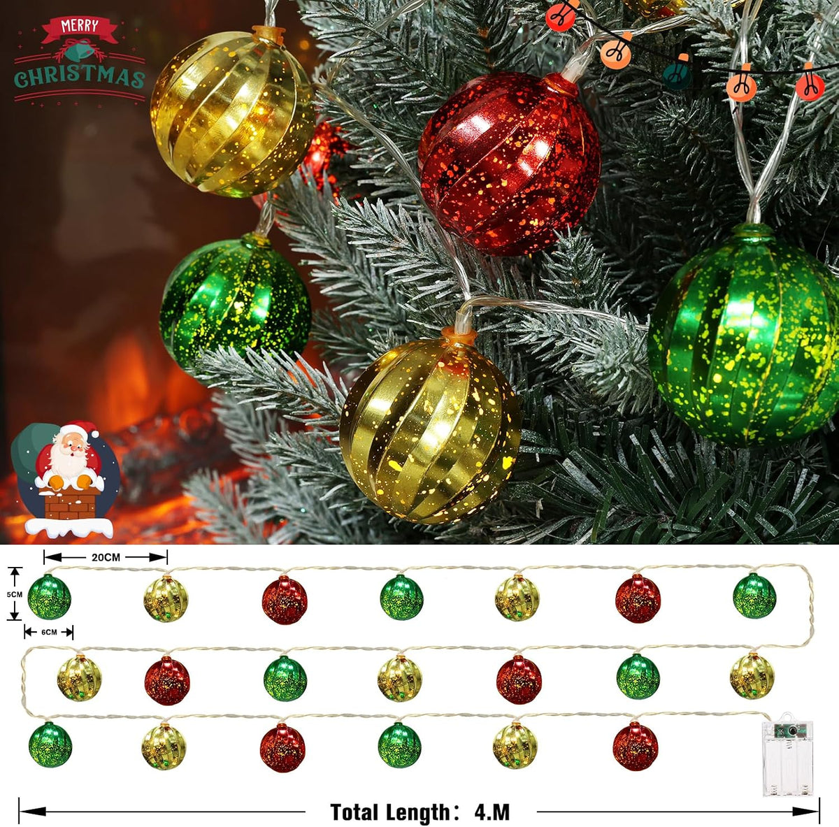 Battery Operated Christmas Light 13.5Ft 20 LED with Timer & 8 Modes
