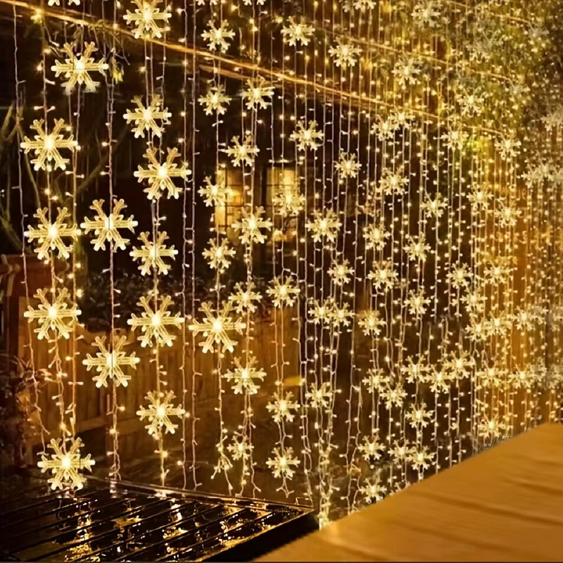 3M LED Snowflake Curtain Lights, Romantic Christmas Curtain String Lights, Fairy String Lights for Home Bedroom Indoor Decor