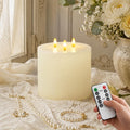 3 Wick Extra Large Flameless Pillar Candles with Timer Remote, Ivory