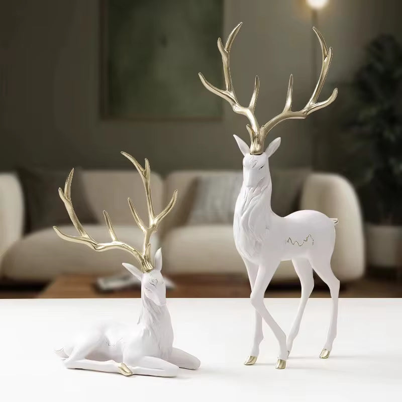 High End Deer Statue Reindeer Figurines Resin Sculpture for Living Room Luxury Home Decoration Nordic Tabletop Ornaments New