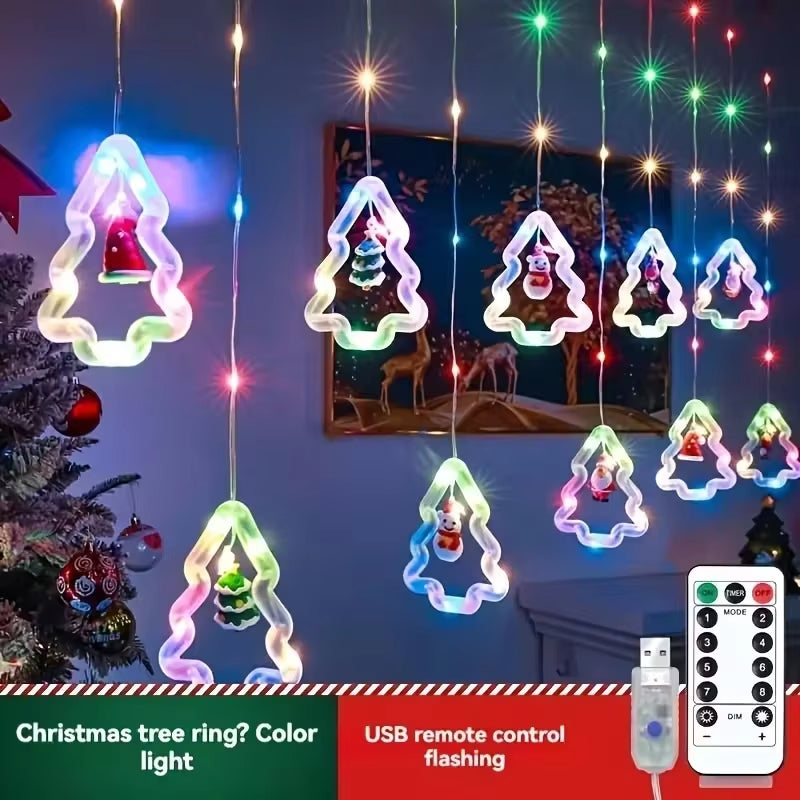 2026 Christmas Tree LED Curtain Lights for Window Decoration Party Background String Lights Holiday Home Decor Supplies