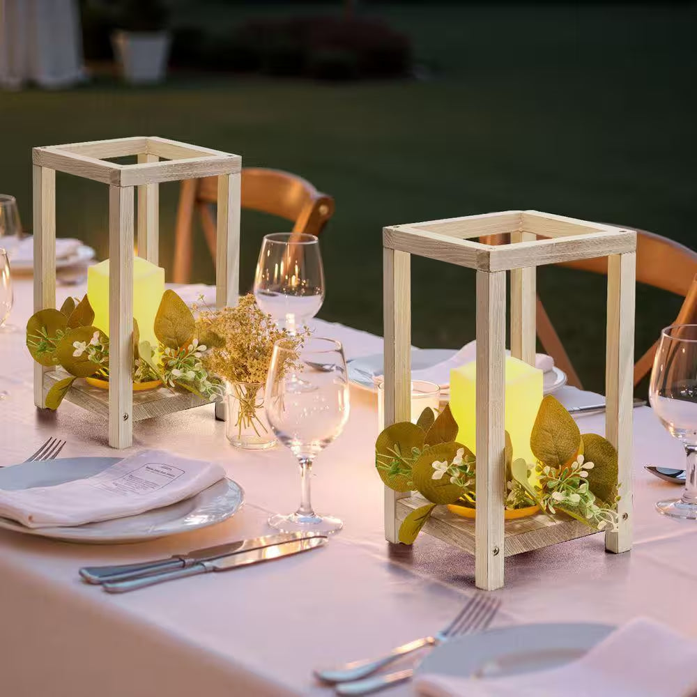 White Wooden Wedding Lantern Centerpiece, Includes 12-Wooden Lantern Candle Holder 12-Flameless LED Candle, 12Set/36Pcs