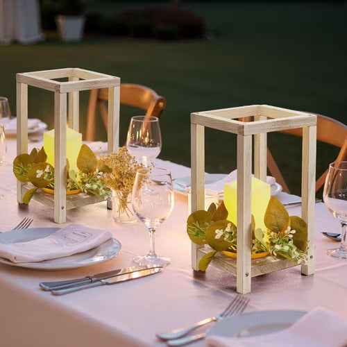 White Wooden Wedding Lantern Centerpiece, Includes 12-Wooden Lantern Candle Holder 12-Flameless LED Candle, 12Set/36Pcs