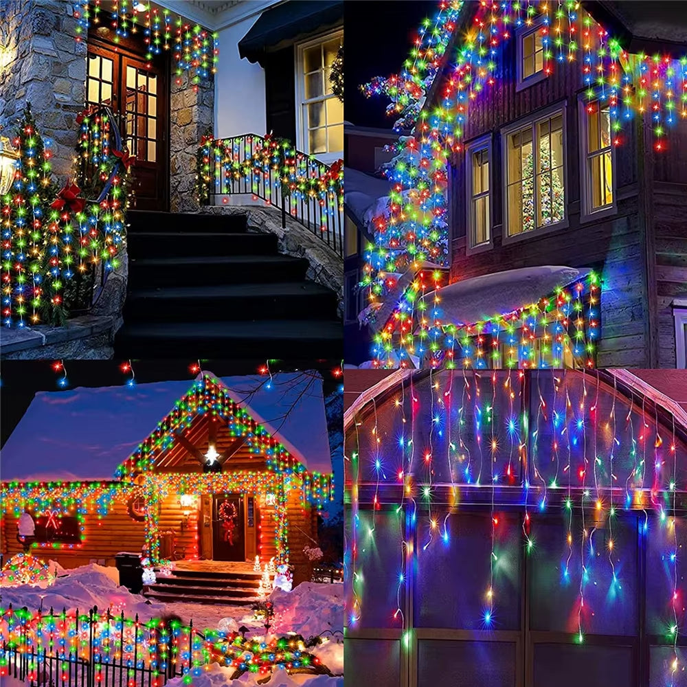 LED Solar Lcicle String Lights Outdoor Curtain Fairy Lights 8 Modes Christmas Landscape Lights Party Garden Decoration Light