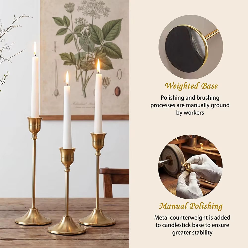 Set of 6 Gold Weighted Metal Taper Candlestick Holders Vintage Christmas Brass Home Decor for Table Mantel Room Decorations Hous