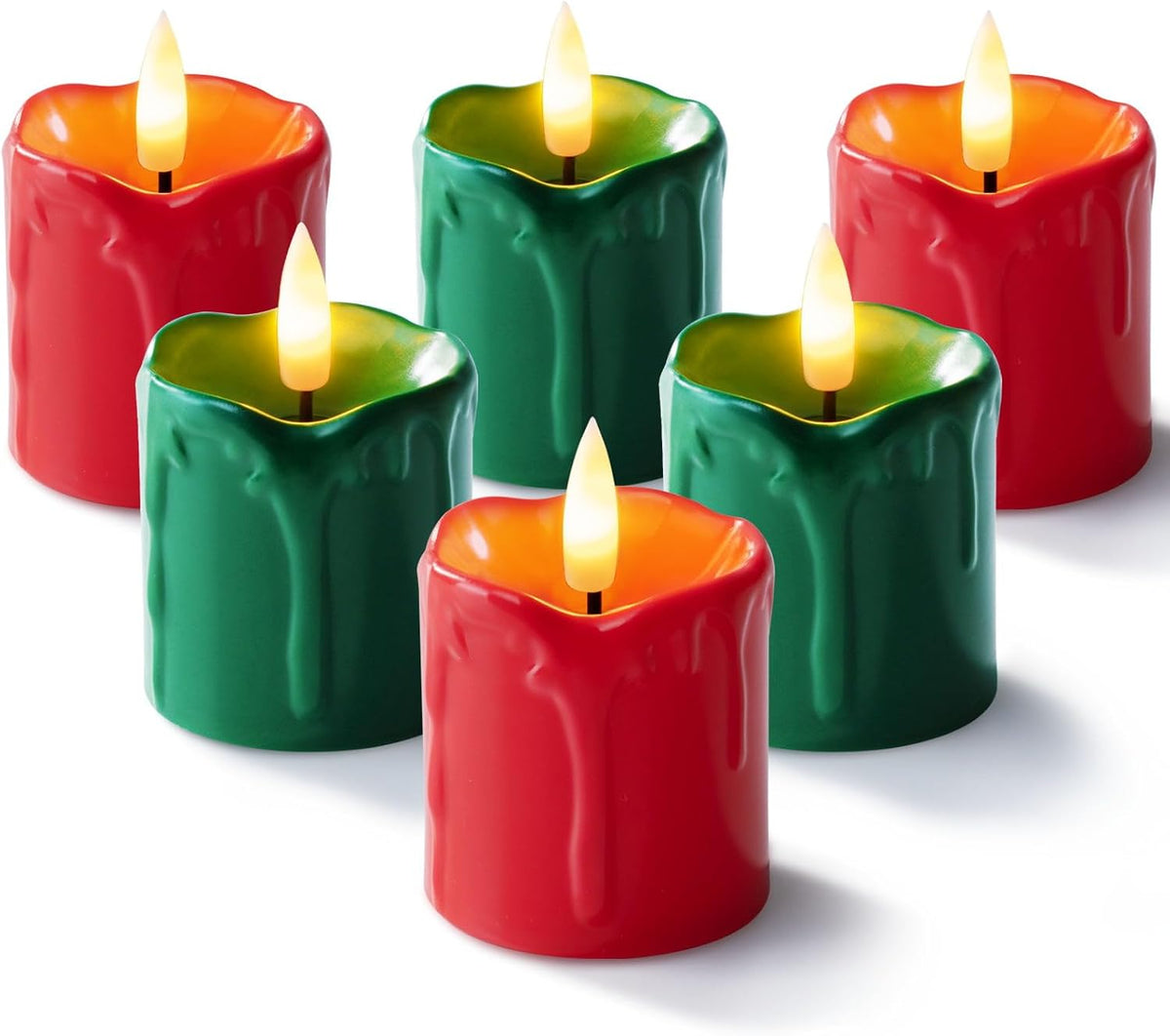 2"X 2" Red & Green 6 Hour Timer Flameless Votive Candles, 6 Pack
