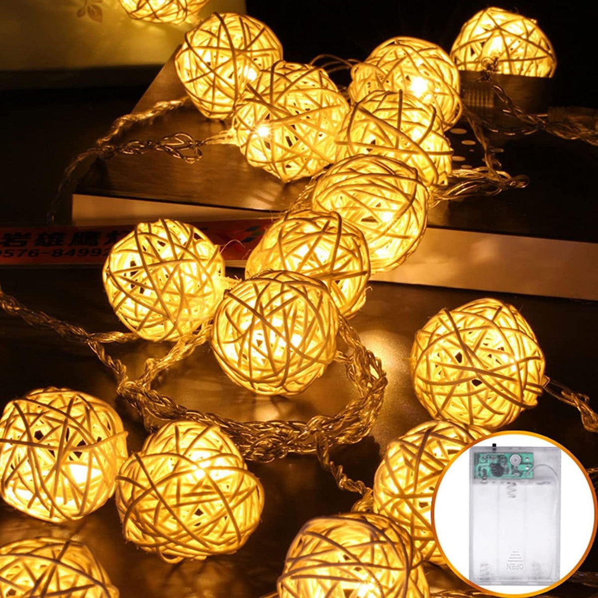 40 LED Rattan Ball String Lights, 20Ft Battery Powered Fairy String Lights Decorative for Home Garden Bedroom Party Wedding Christmas