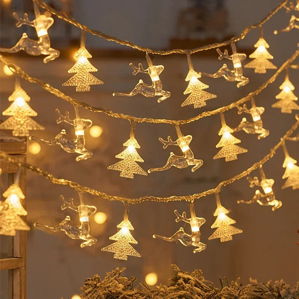 1.5/3M Christmas Tree Snowflake Elk LED String Lights Christmas Decoration Light Garland Home Xmas Tree Decor Fairy Light String