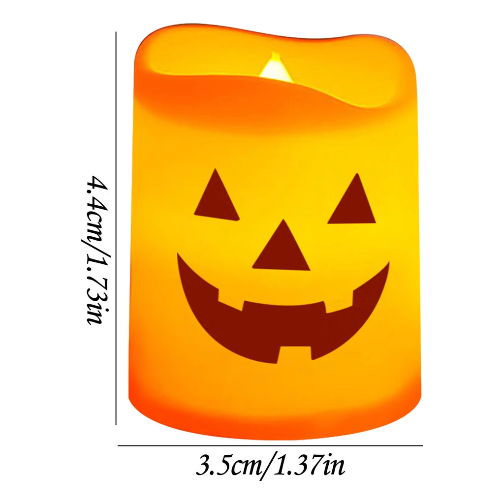 6 Pcs Halloween Pumpkin Candles, Halloween Tea Lights Candles, Battery Powered LED Lights with Warm, Flameless Candle for Home outside Yard Lawn Garden