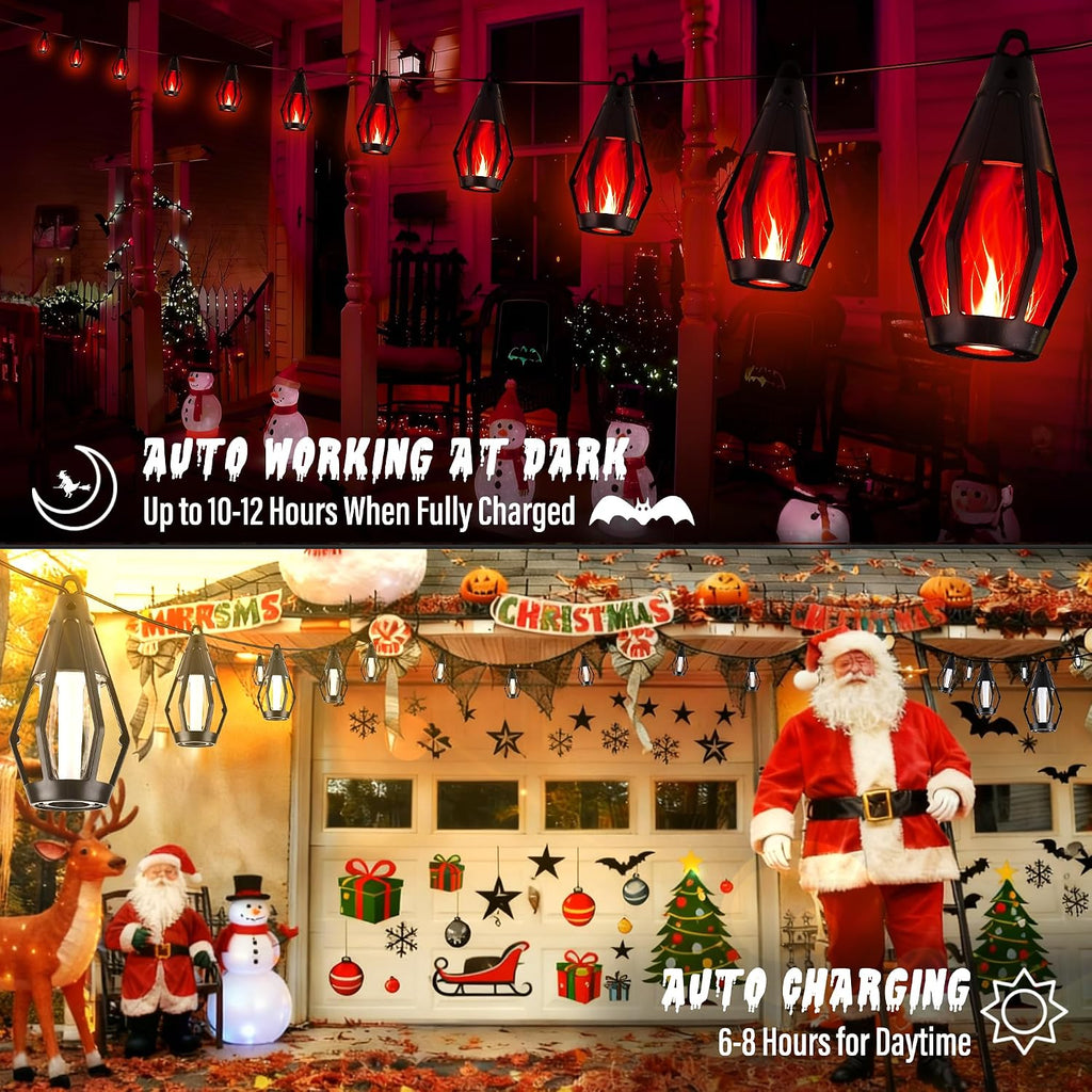 Solar Flame String Lights - 42Ft 15 LED Lights Outdoor Solar String Lights for Garden Patio Christmas Decoration (Red, 42Ft)