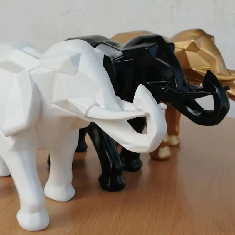 Creative Resin Black Elephant Statue, Abstract Geometric Sculpture, Desktop Crafts Ornament, Home Decoration, Animal Figurine