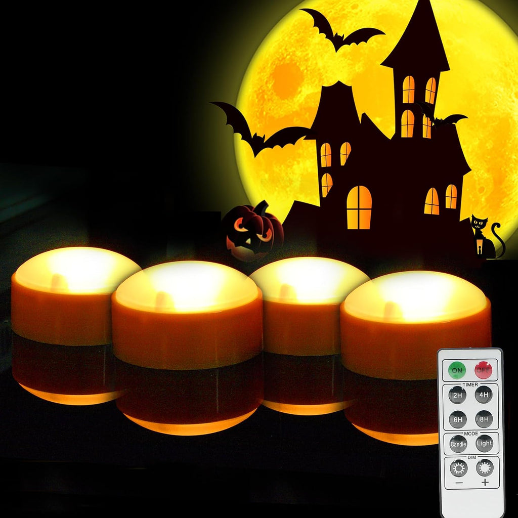 LED Pumpkin Lights with Remote and Timer, Orange Color, 4 Pack